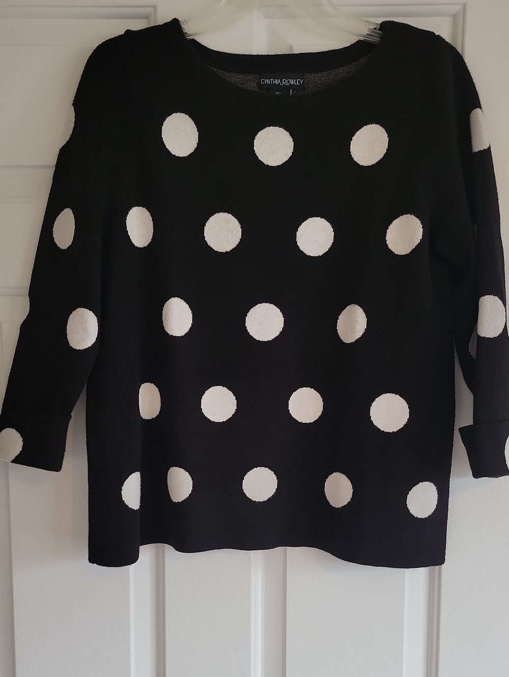 Cynthia Rowley Black Sweater with White Polka Dots,L
